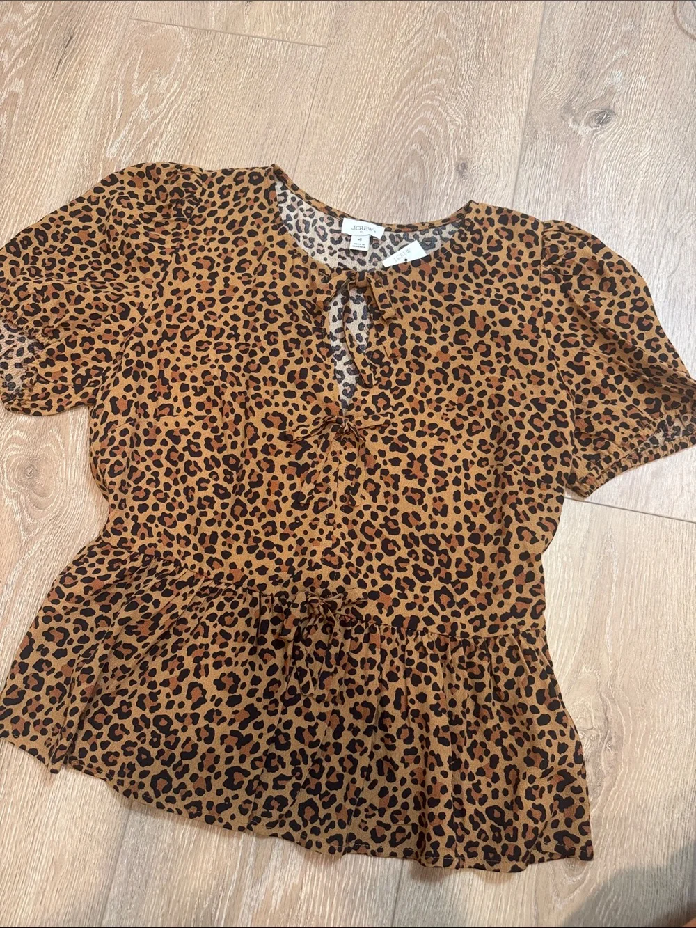 J. Crew Leopard Print Peplum Short Sleeve Top in Brown and Black